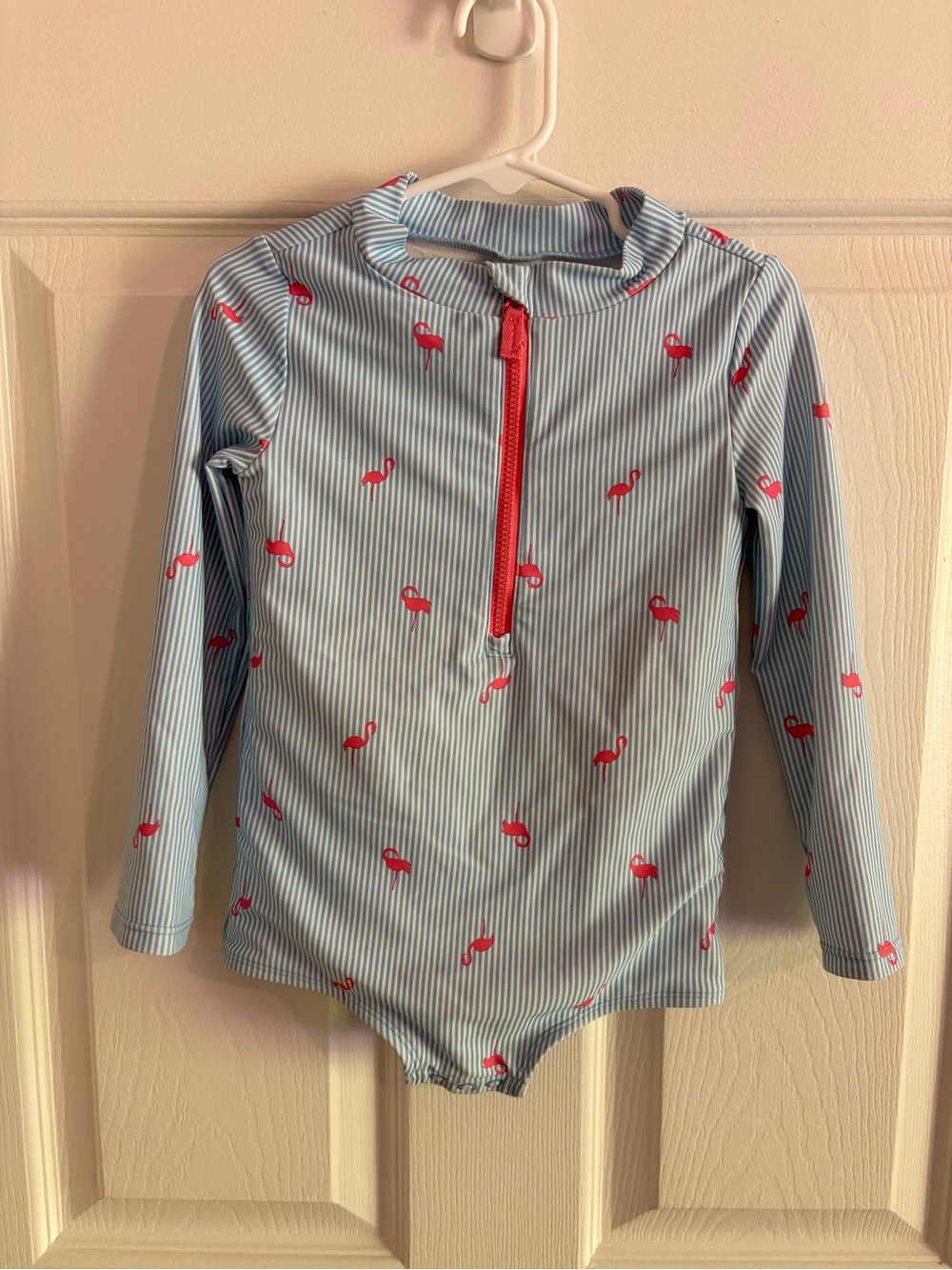 Carter’s Blue and White Stripe With Pink Flamingos Rashguard Swimsuit - Size 3T